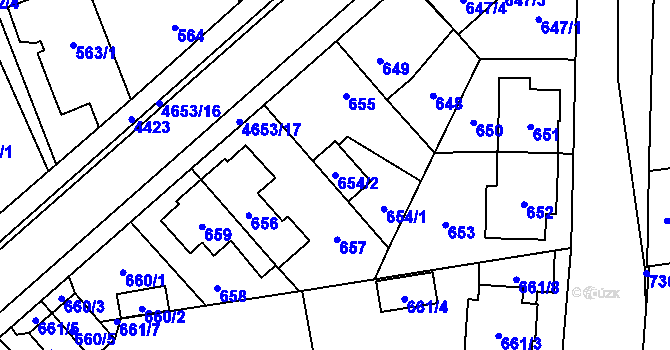 Parcela st. 654/2 v KÚ Chotěboř, Katastrální mapa