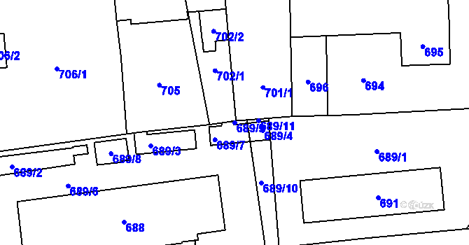 Parcela st. 689/9 v KÚ Chotěboř, Katastrální mapa