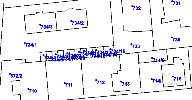 Parcela st. 734/13 v KÚ Chotěboř, Katastrální mapa