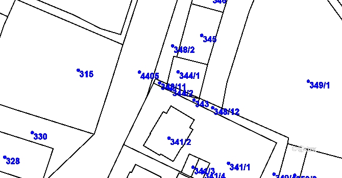 Parcela st. 344/2 v KÚ Chotěboř, Katastrální mapa