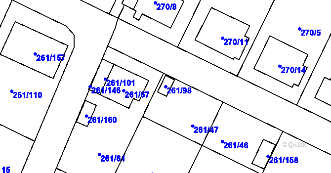 Parcela st. 261/98 v KÚ Chotěboř, Katastrální mapa