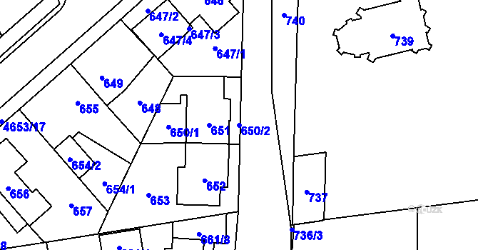 Parcela st. 650/2 v KÚ Chotěboř, Katastrální mapa