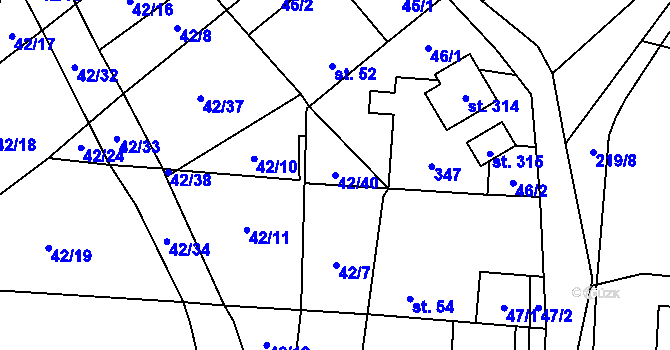 Parcela st. 42/40 v KÚ Bílek, Katastrální mapa