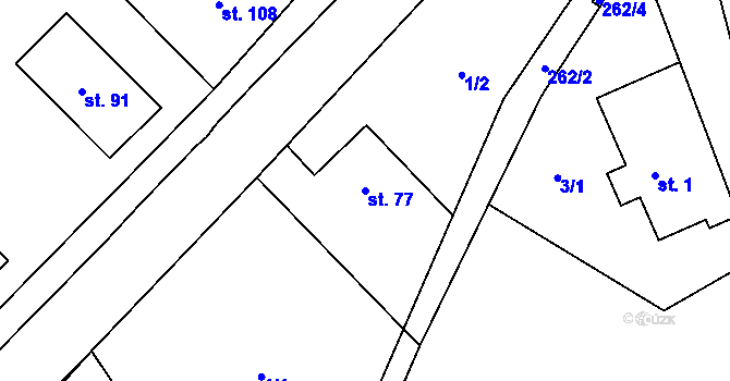 Parcela st. 77 v KÚ Bílek, Katastrální mapa