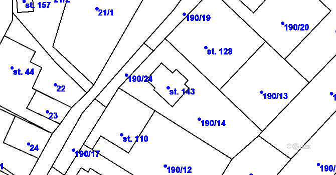 Parcela st. 143 v KÚ Bílek, Katastrální mapa
