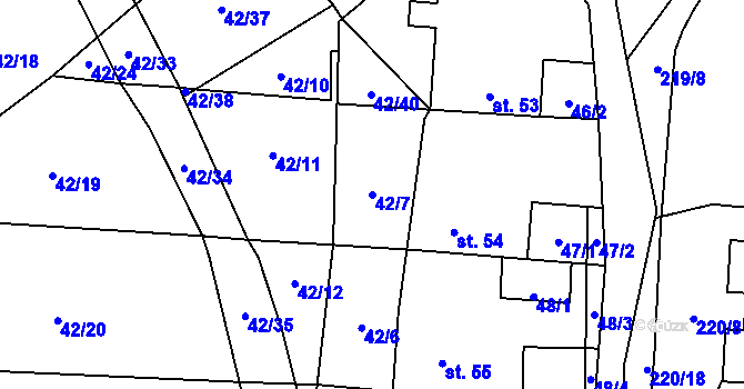 Parcela st. 42/7 v KÚ Bílek, Katastrální mapa