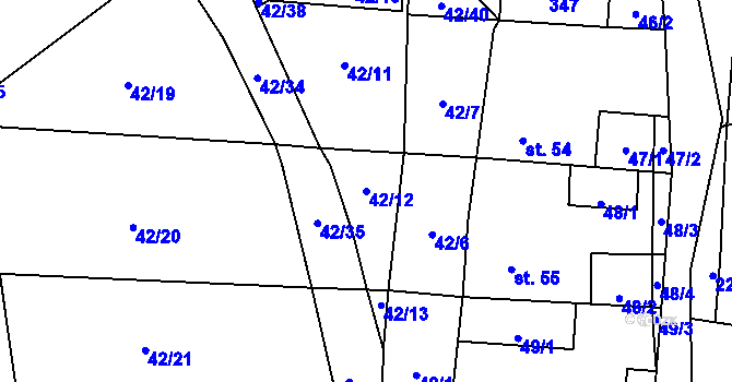 Parcela st. 42/12 v KÚ Bílek, Katastrální mapa