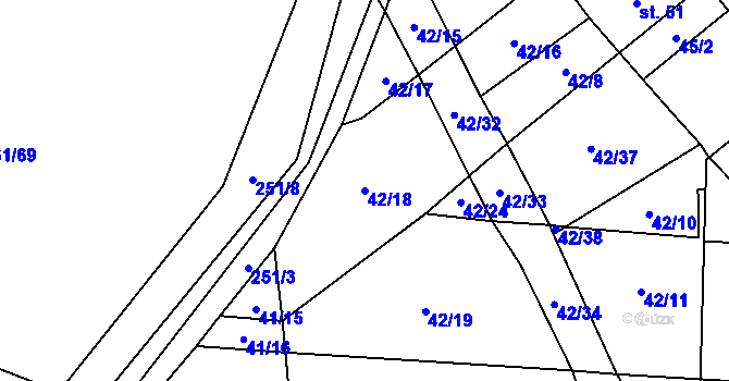 Parcela st. 42/18 v KÚ Bílek, Katastrální mapa