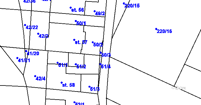 Parcela st. 50/3 v KÚ Bílek, Katastrální mapa