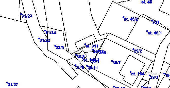 Parcela st. 311 v KÚ Bílek, Katastrální mapa