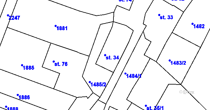 Parcela st. 34 v KÚ Chotěbudice, Katastrální mapa