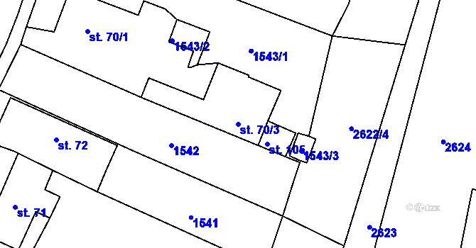 Parcela st. 70/3 v KÚ Chotěbudice, Katastrální mapa