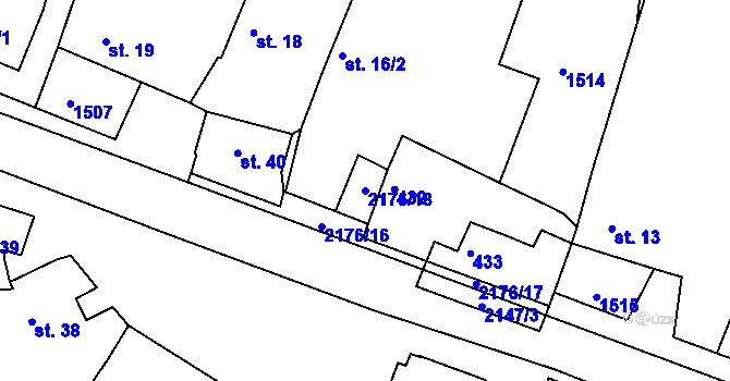 Parcela st. 2176/18 v KÚ Chotěbudice, Katastrální mapa