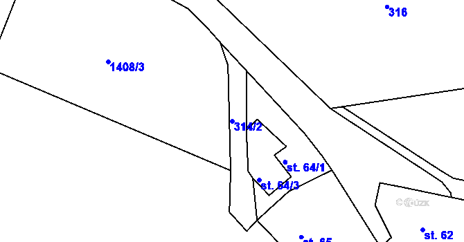 Parcela st. 314/2 v KÚ Chotěbudice, Katastrální mapa