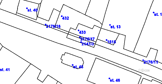 Parcela st. 2147/3 v KÚ Chotěbudice, Katastrální mapa