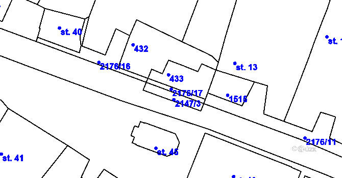 Parcela st. 2176/17 v KÚ Chotěbudice, Katastrální mapa