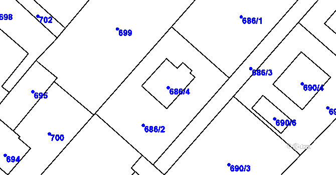 Parcela st. 686/4 v KÚ Chotěbuz, Katastrální mapa