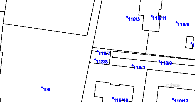 Parcela st. 118/7 v KÚ Chotěbuz, Katastrální mapa