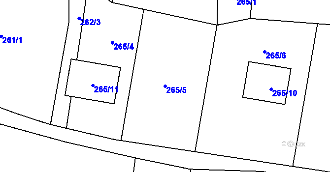Parcela st. 265/5 v KÚ Chotěbuz, Katastrální mapa