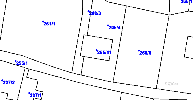 Parcela st. 265/11 v KÚ Chotěbuz, Katastrální mapa
