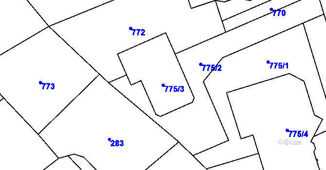 Parcela st. 775/3 v KÚ Zpupná Lhota, Katastrální mapa