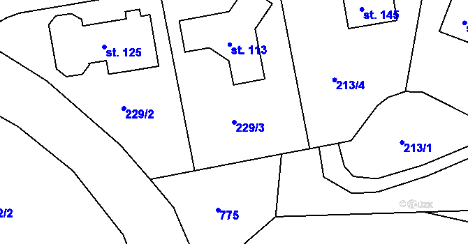 Parcela st. 229/3 v KÚ Chýnice, Katastrální mapa