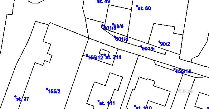 Parcela st. 211 v KÚ Chýnice, Katastrální mapa