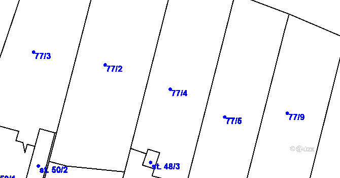 Parcela st. 77/4 v KÚ Časy, Katastrální mapa