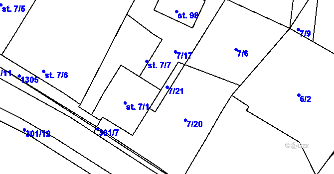 Parcela st. 7/21 v KÚ Časy, Katastrální mapa