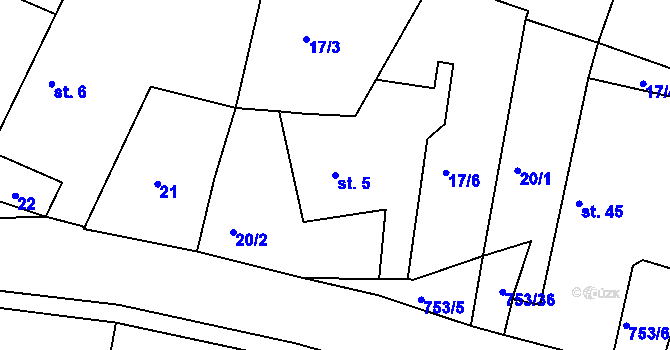 Parcela st. 5 v KÚ Choteč u Holic, Katastrální mapa