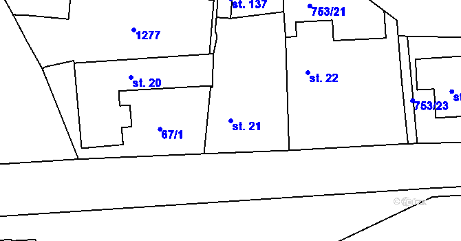 Parcela st. 21 v KÚ Choteč u Holic, Katastrální mapa
