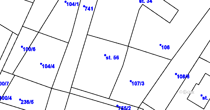 Parcela st. 56 v KÚ Choteč u Holic, Katastrální mapa