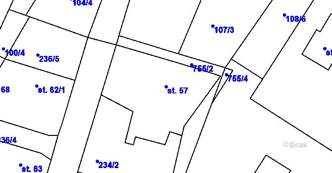Parcela st. 57 v KÚ Choteč u Holic, Katastrální mapa