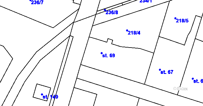 Parcela st. 69 v KÚ Choteč u Holic, Katastrální mapa