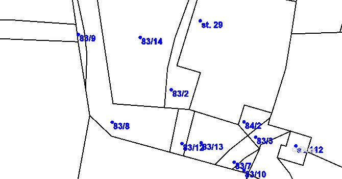 Parcela st. 83/2 v KÚ Choteč u Holic, Katastrální mapa