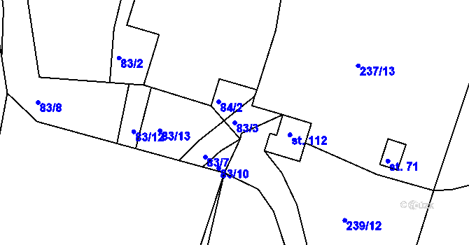 Parcela st. 83/3 v KÚ Choteč u Holic, Katastrální mapa