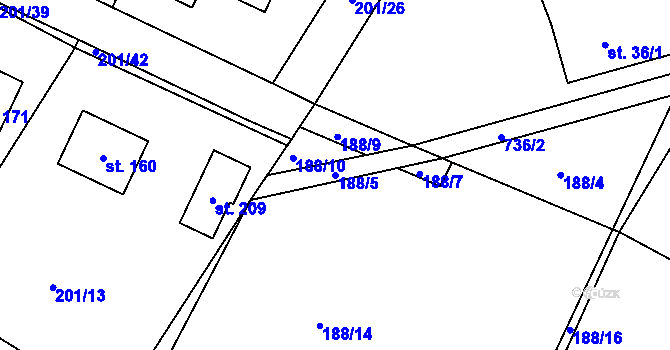 Parcela st. 188/5 v KÚ Choteč u Holic, Katastrální mapa