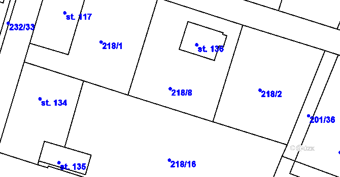 Parcela st. 218/8 v KÚ Choteč u Holic, Katastrální mapa