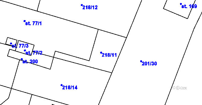 Parcela st. 218/11 v KÚ Choteč u Holic, Katastrální mapa