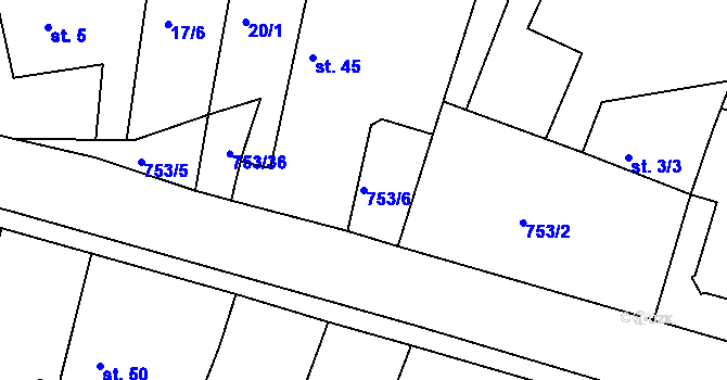 Parcela st. 753/6 v KÚ Choteč u Holic, Katastrální mapa