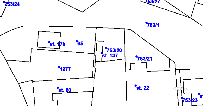 Parcela st. 137 v KÚ Choteč u Holic, Katastrální mapa
