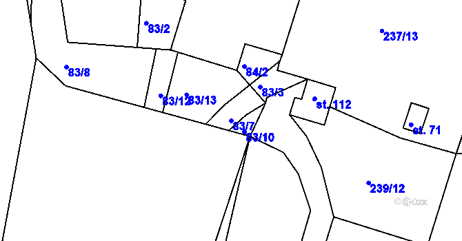 Parcela st. 83/7 v KÚ Choteč u Holic, Katastrální mapa