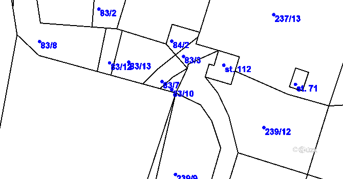 Parcela st. 83/10 v KÚ Choteč u Holic, Katastrální mapa