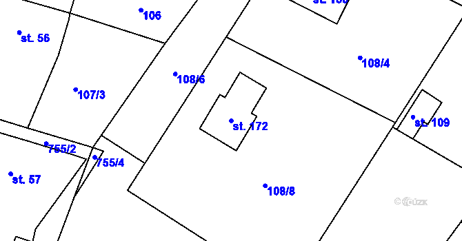 Parcela st. 172 v KÚ Choteč u Holic, Katastrální mapa