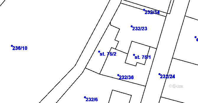 Parcela st. 75/2 v KÚ Choteč u Holic, Katastrální mapa