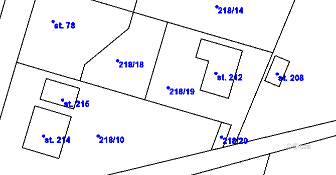 Parcela st. 218/19 v KÚ Choteč u Holic, Katastrální mapa