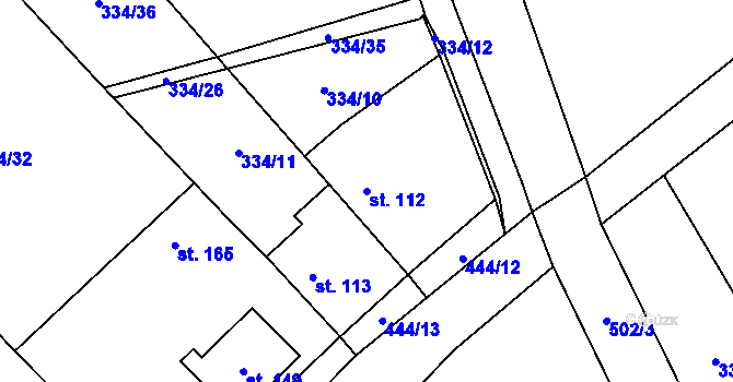 Parcela st. 112 v KÚ Chotělice, Katastrální mapa