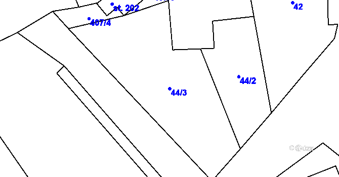 Parcela st. 44/3 v KÚ Chotělice, Katastrální mapa
