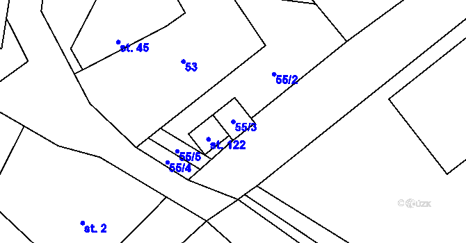 Parcela st. 55/3 v KÚ Chotělice, Katastrální mapa