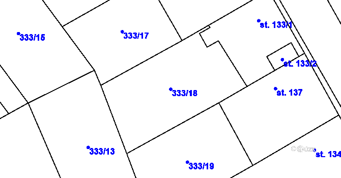Parcela st. 333/18 v KÚ Chotělice, Katastrální mapa